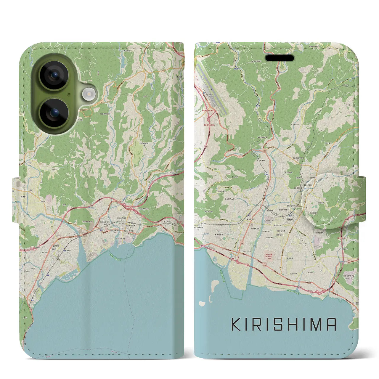 【霧島（鹿児島県）】地図柄iPhoneケース（手帳タイプ）