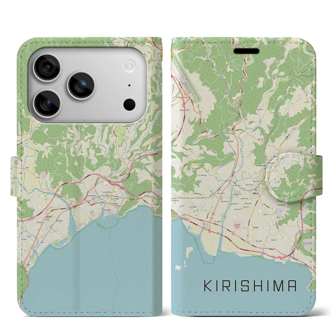 【霧島（鹿児島県）】地図柄iPhoneケース（手帳タイプ）ナチュラル・iPhone 17 Pro Max 用