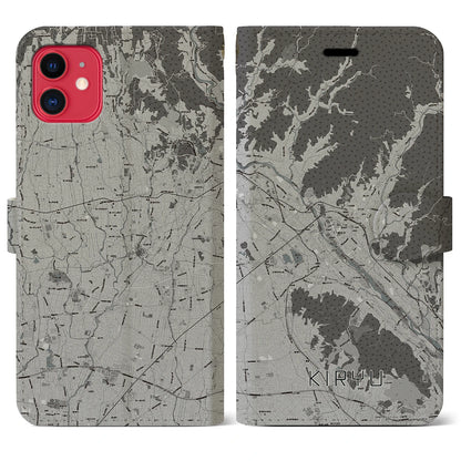 【桐生（群馬県）】地図柄iPhoneケース（手帳タイプ）モノトーン・iPhone 11 用