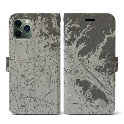 【桐生（群馬県）】地図柄iPhoneケース（手帳タイプ）モノトーン・iPhone 11 Pro 用