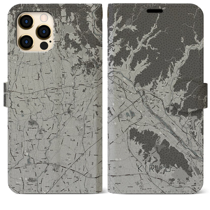 【桐生（群馬県）】地図柄iPhoneケース（手帳タイプ）モノトーン・iPhone 12 Pro Max 用