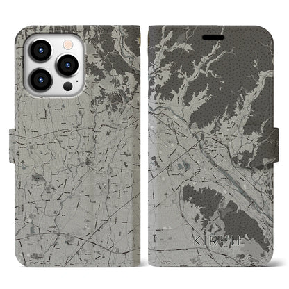 【桐生（群馬県）】地図柄iPhoneケース（手帳タイプ）モノトーン・iPhone 13 Pro 用