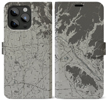 【桐生（群馬県）】地図柄iPhoneケース（手帳タイプ）モノトーン・iPhone 15 Pro Max 用