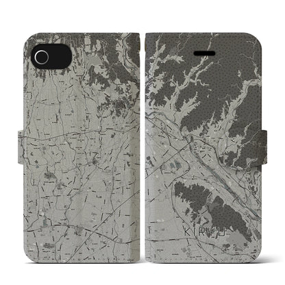 【桐生（群馬県）】地図柄iPhoneケース（手帳タイプ）モノトーン・iPhone SE（第3 / 第2世代） / 8 / 7 / 6s / 6 用