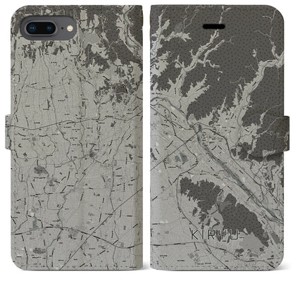 【桐生（群馬県）】地図柄iPhoneケース（手帳タイプ）モノトーン・iPhone 8Plus /7Plus / 6sPlus / 6Plus 用