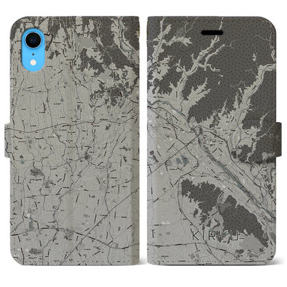 【桐生（群馬県）】地図柄iPhoneケース（手帳タイプ）モノトーン・iPhone XR 用