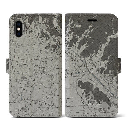 【桐生（群馬県）】地図柄iPhoneケース（手帳タイプ）モノトーン・iPhone XS / X 用