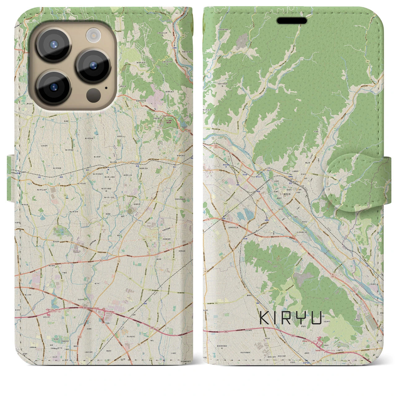 【桐生（群馬県）】地図柄iPhoneケース（手帳タイプ）