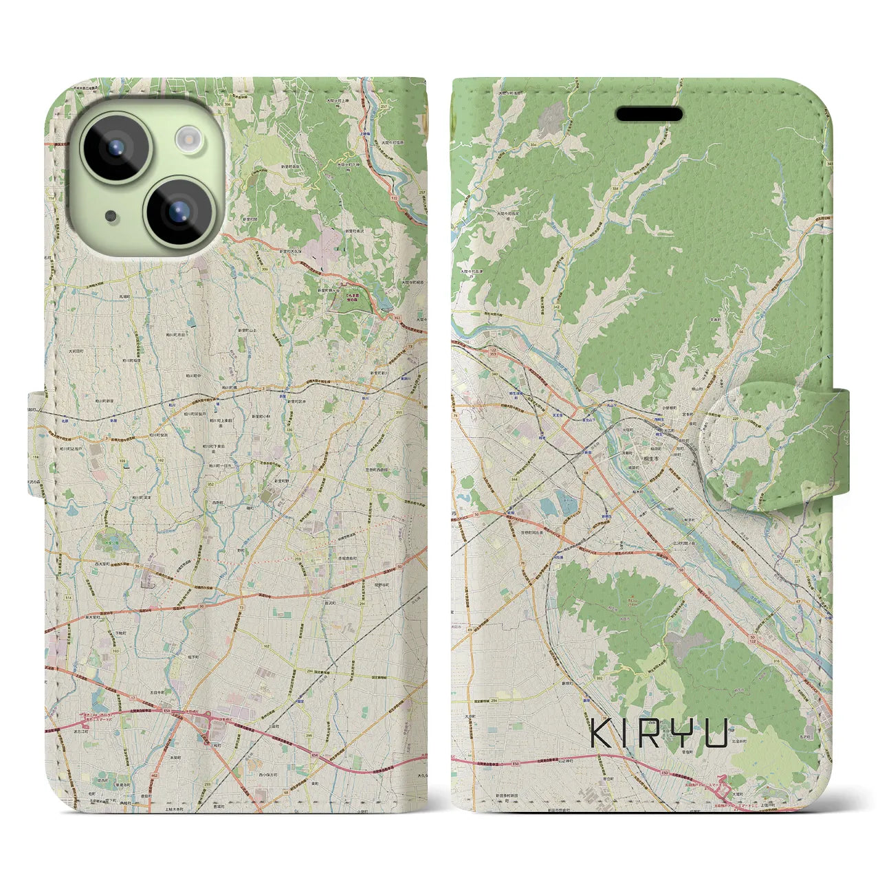 【桐生（群馬県）】地図柄iPhoneケース（手帳タイプ）