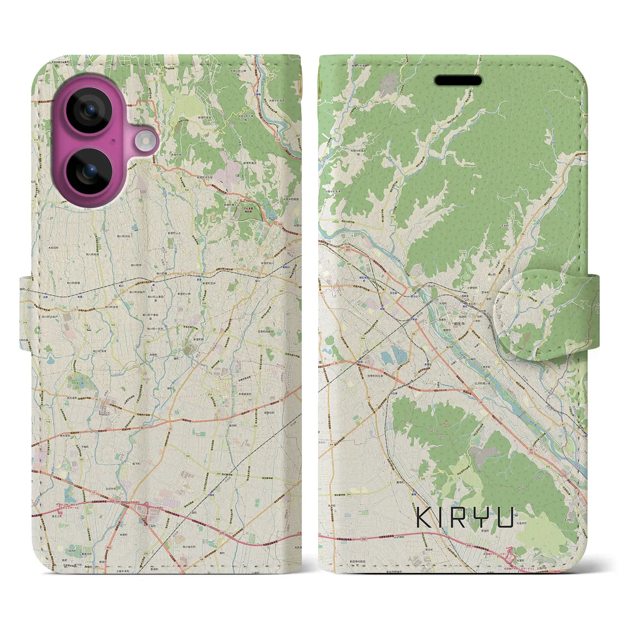 【桐生（群馬県）】地図柄iPhoneケース（手帳タイプ）ナチュラル・iPhone 16 Pro 用