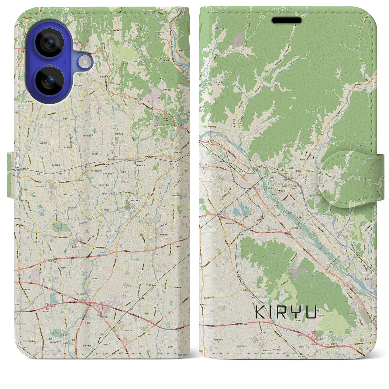 【桐生（群馬県）】地図柄iPhoneケース（手帳タイプ）ナチュラル・iPhone 16 Pro Max 用