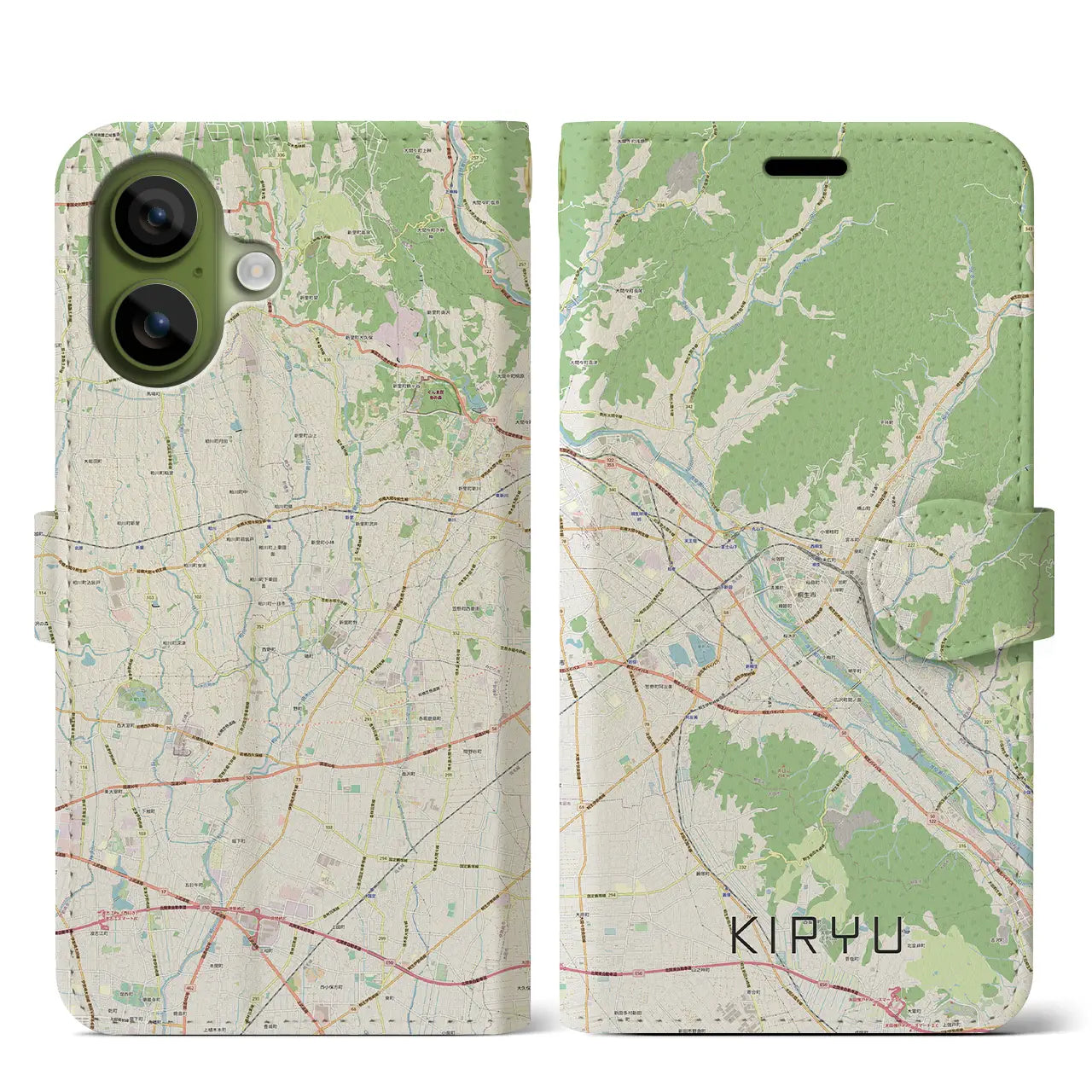 【桐生（群馬県）】地図柄iPhoneケース（手帳タイプ）