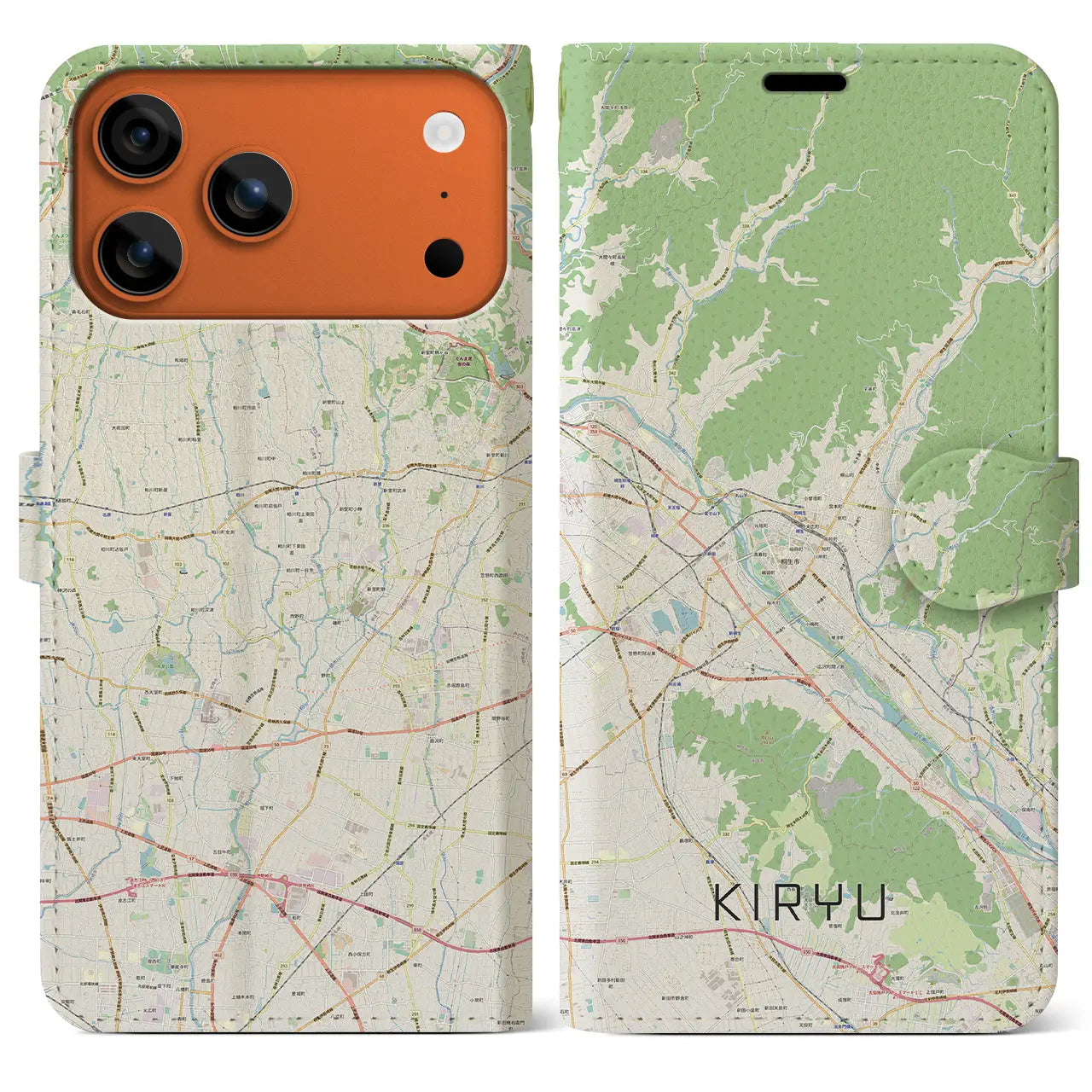 【桐生（群馬県）】地図柄iPhoneケース（手帳タイプ）