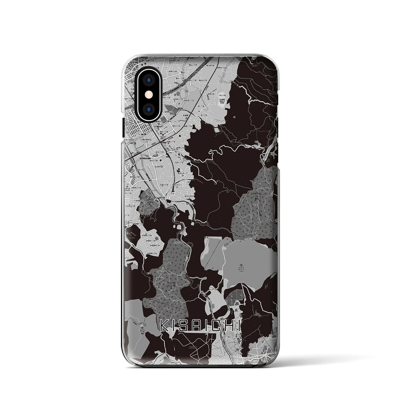 【私市（大阪府）】地図柄iPhoneケース（クリアタイプ）モノトーン・iPhone XS / X 用