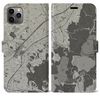 【私市（大阪府）】地図柄iPhoneケース（手帳タイプ）モノトーン・iPhone 11 Pro Max 用