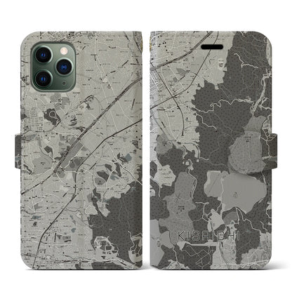 【私市（大阪府）】地図柄iPhoneケース（手帳タイプ）モノトーン・iPhone 11 Pro 用