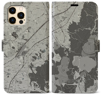 【私市（大阪府）】地図柄iPhoneケース（手帳タイプ）モノトーン・iPhone 12 Pro Max 用