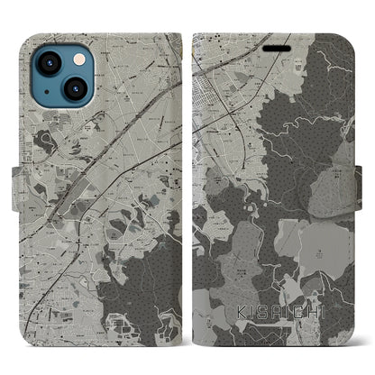 【私市（大阪府）】地図柄iPhoneケース（手帳タイプ）モノトーン・iPhone 13 用