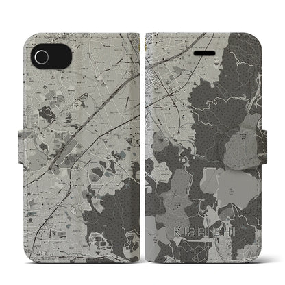 【私市（大阪府）】地図柄iPhoneケース（手帳タイプ）モノトーン・iPhone SE（第3 / 第2世代） / 8 / 7 / 6s / 6 用