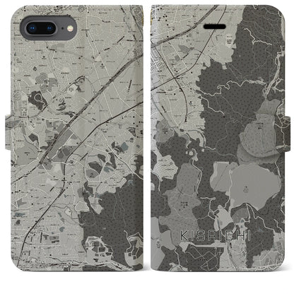 【私市（大阪府）】地図柄iPhoneケース（手帳タイプ）モノトーン・iPhone 8Plus /7Plus / 6sPlus / 6Plus 用