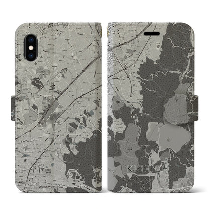 【私市（大阪府）】地図柄iPhoneケース（手帳タイプ）モノトーン・iPhone XS / X 用