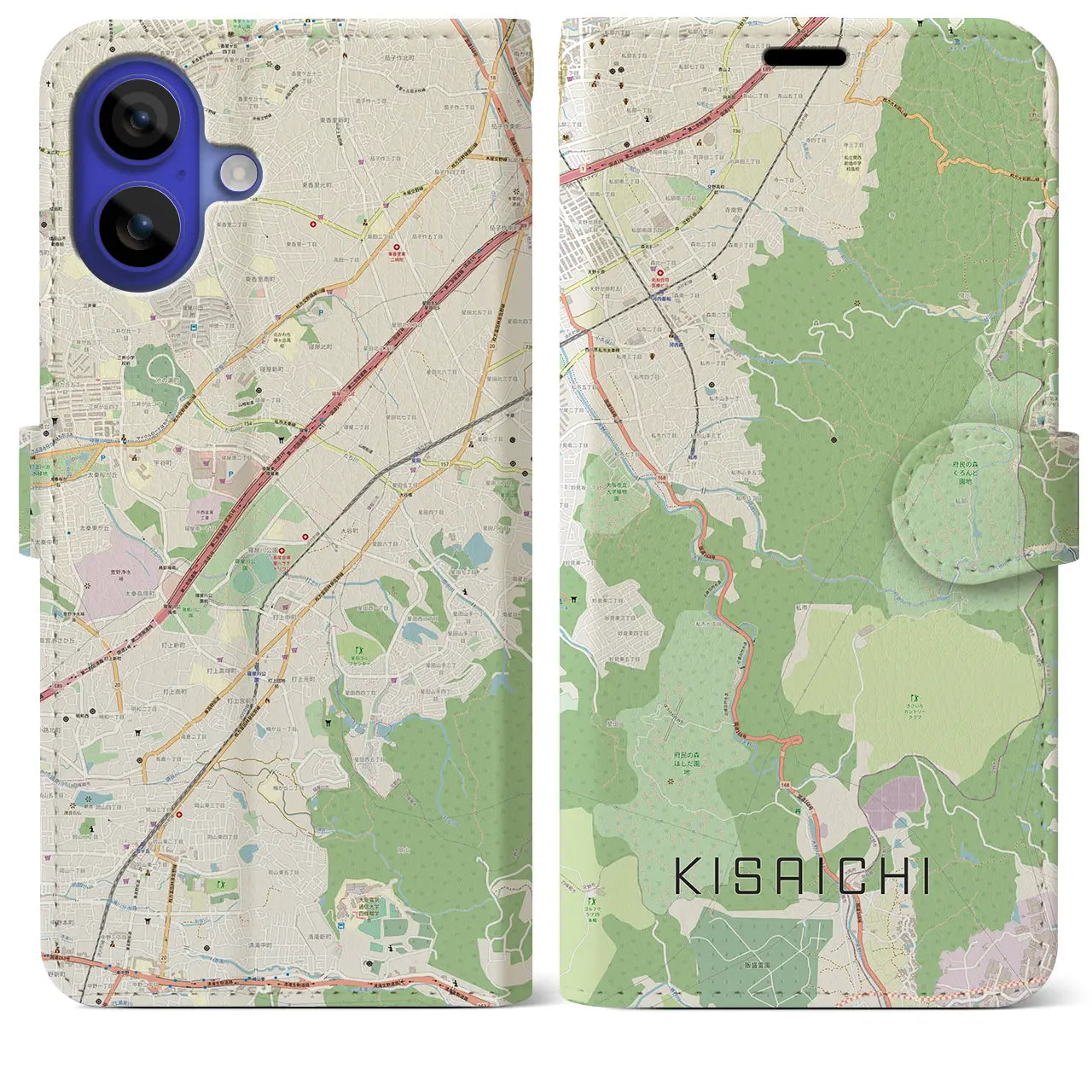 【私市（大阪府）】地図柄iPhoneケース（手帳タイプ）ナチュラル・iPhone 16 Pro Max 用