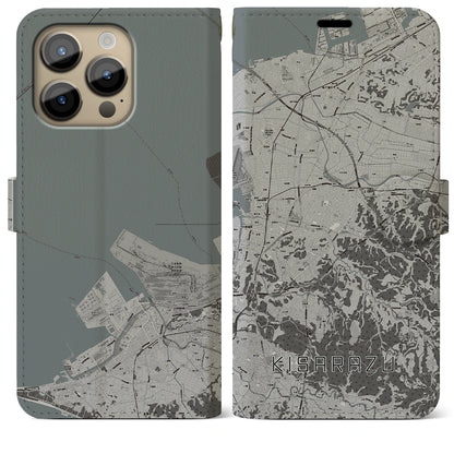 【木更津（千葉県）】地図柄iPhoneケース（手帳タイプ）モノトーン・iPhone 14 Pro Max 用