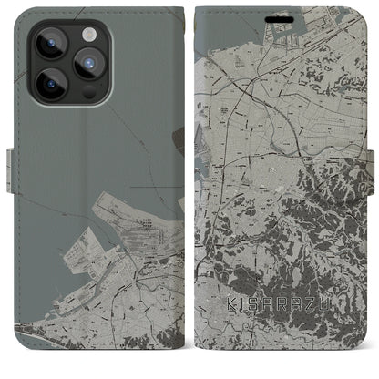 【木更津（千葉県）】地図柄iPhoneケース（手帳タイプ）モノトーン・iPhone 15 Pro Max 用