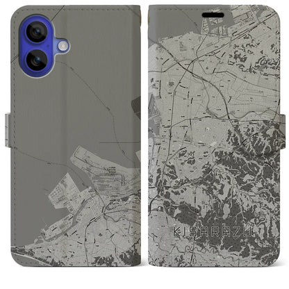 【木更津（千葉県）】地図柄iPhoneケース（手帳タイプ）モノトーン・iPhone 16 Pro Max 用