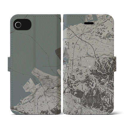 【木更津（千葉県）】地図柄iPhoneケース（手帳タイプ）モノトーン・iPhone SE（第3 / 第2世代） / 8 / 7 / 6s / 6 用