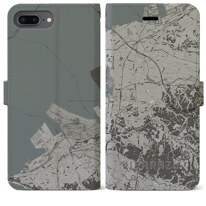 【木更津（千葉県）】地図柄iPhoneケース（手帳タイプ）モノトーン・iPhone 8Plus /7Plus / 6sPlus / 6Plus 用