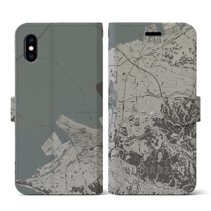 【木更津（千葉県）】地図柄iPhoneケース（手帳タイプ）モノトーン・iPhone XS / X 用