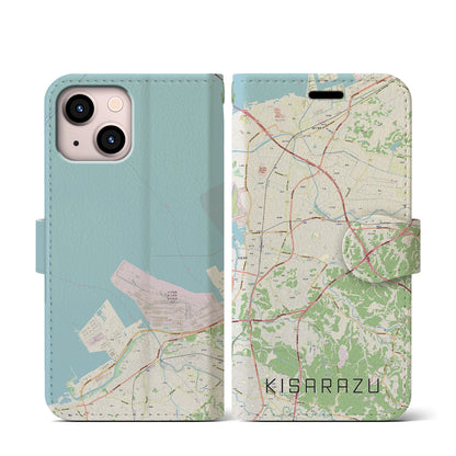 【木更津（千葉県）】地図柄iPhoneケース（手帳タイプ）ナチュラル・iPhone 13 mini 用