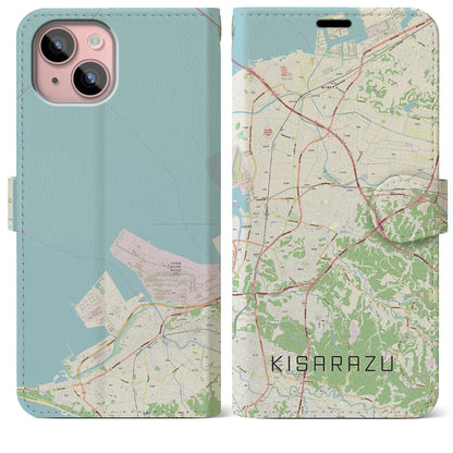 【木更津（千葉県）】地図柄iPhoneケース（手帳タイプ）ナチュラル・iPhone 15 Plus 用