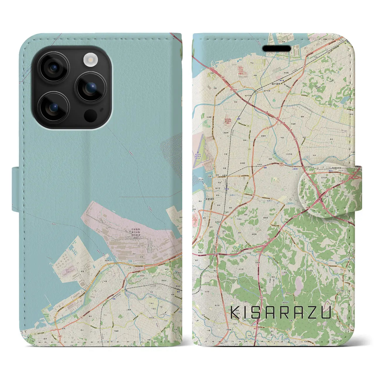 【木更津（千葉県）】地図柄iPhoneケース（手帳タイプ）ナチュラル・iPhone 16 用