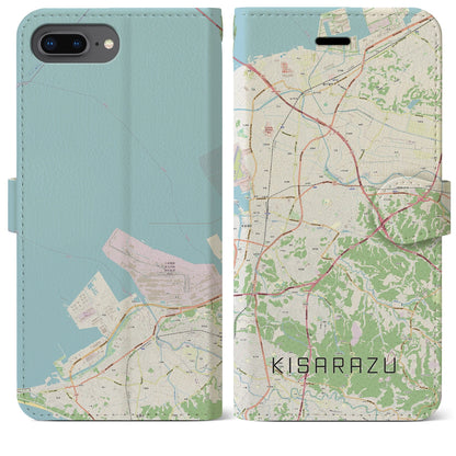 【木更津（千葉県）】地図柄iPhoneケース（手帳タイプ）ナチュラル・iPhone 8Plus /7Plus / 6sPlus / 6Plus 用