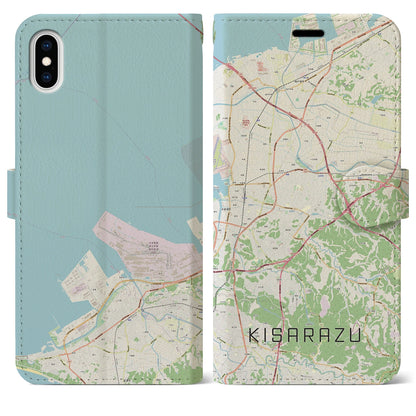 【木更津（千葉県）】地図柄iPhoneケース（手帳タイプ）ナチュラル・iPhone XS Max 用