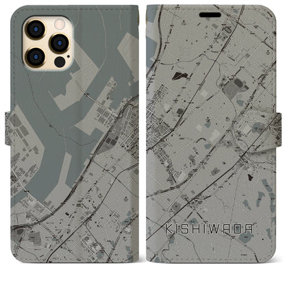 【岸和田（大阪府）】地図柄iPhoneケース（手帳タイプ）モノトーン・iPhone 12 Pro Max 用