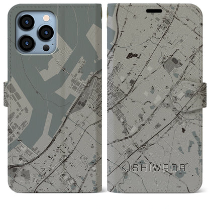 【岸和田（大阪府）】地図柄iPhoneケース（手帳タイプ）モノトーン・iPhone 13 Pro Max 用