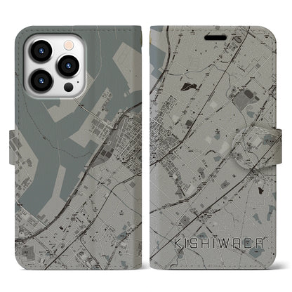 【岸和田（大阪府）】地図柄iPhoneケース（手帳タイプ）モノトーン・iPhone 13 Pro 用