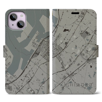 【岸和田（大阪府）】地図柄iPhoneケース（手帳タイプ）モノトーン・iPhone 14 用