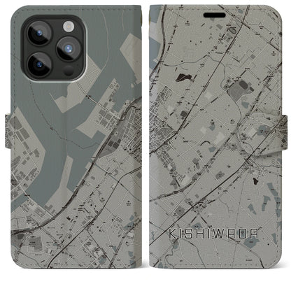 【岸和田（大阪府）】地図柄iPhoneケース（手帳タイプ）モノトーン・iPhone 15 Pro Max 用