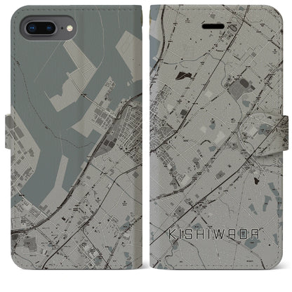 【岸和田（大阪府）】地図柄iPhoneケース（手帳タイプ）モノトーン・iPhone 8Plus /7Plus / 6sPlus / 6Plus 用