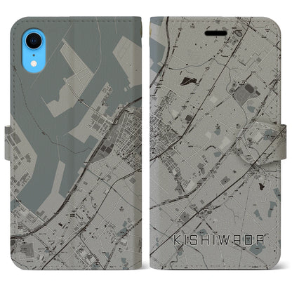 【岸和田（大阪府）】地図柄iPhoneケース（手帳タイプ）モノトーン・iPhone XR 用