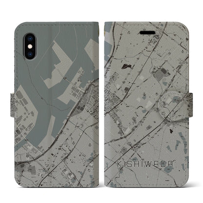 【岸和田（大阪府）】地図柄iPhoneケース（手帳タイプ）モノトーン・iPhone XS / X 用