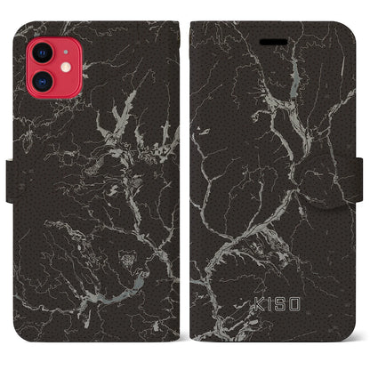 【木曽（長野県）】地図柄iPhoneケース（手帳タイプ）モノトーン・iPhone 11 用