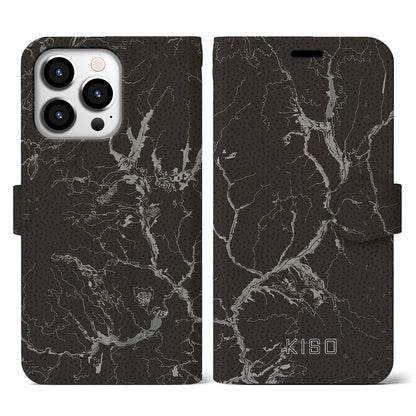 【木曽（長野県）】地図柄iPhoneケース（手帳タイプ）モノトーン・iPhone 13 Pro 用