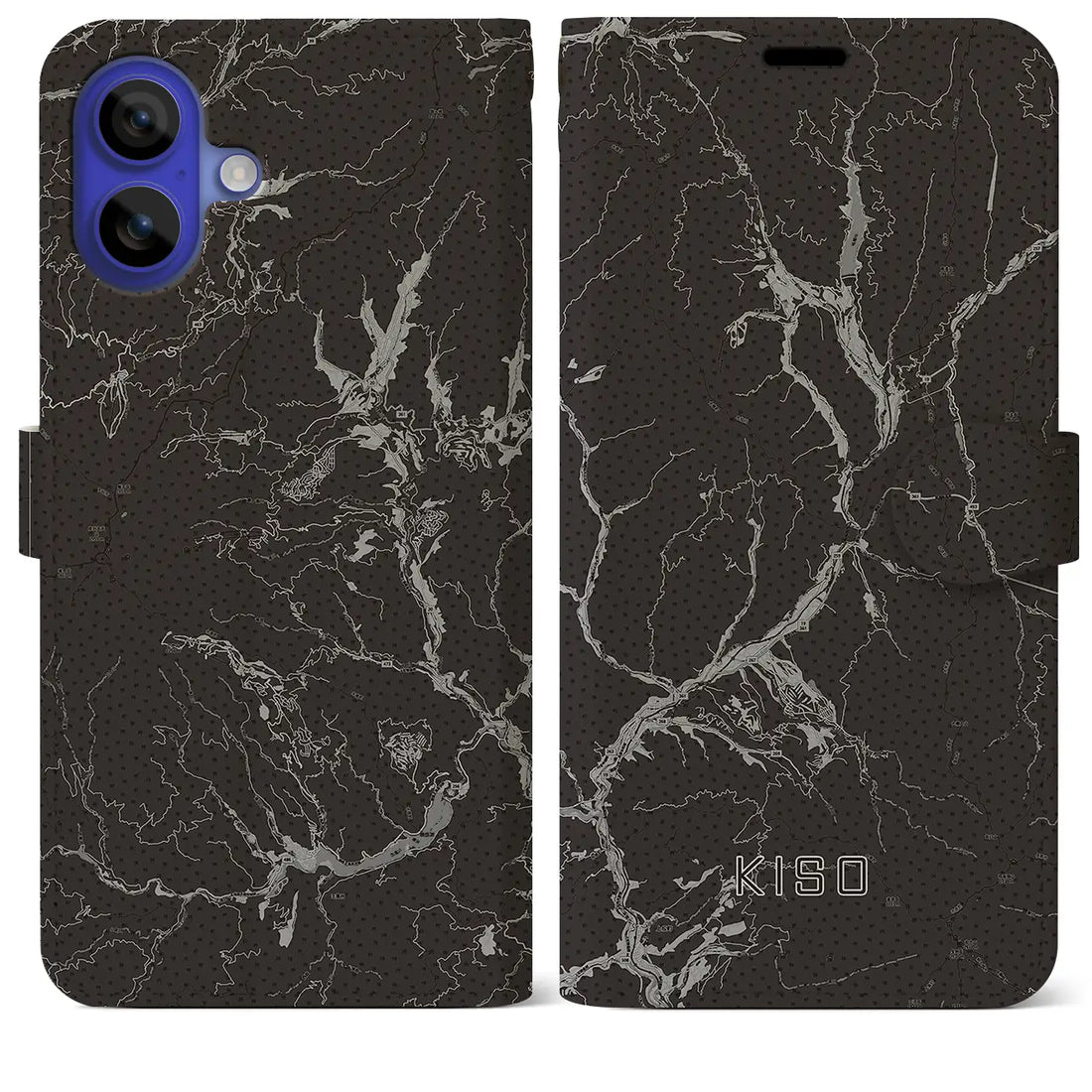 【木曽(長野県)】地図柄iPhoneケース(手帳タイプ)モノトーン・iPhone 16 Pro Max 用