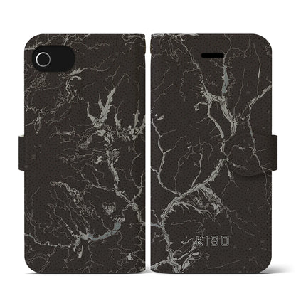 【木曽（長野県）】地図柄iPhoneケース（手帳タイプ）モノトーン・iPhone SE（第3 / 第2世代） / 8 / 7 / 6s / 6 用