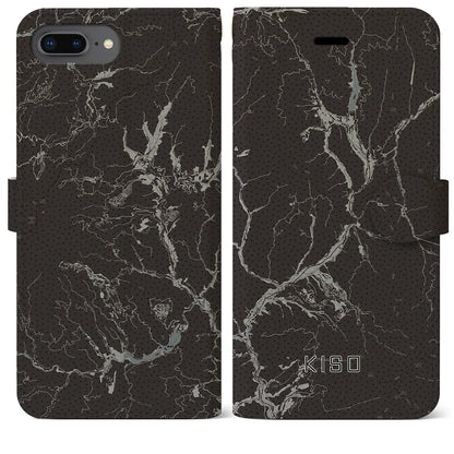 【木曽（長野県）】地図柄iPhoneケース（手帳タイプ）モノトーン・iPhone 8Plus /7Plus / 6sPlus / 6Plus 用